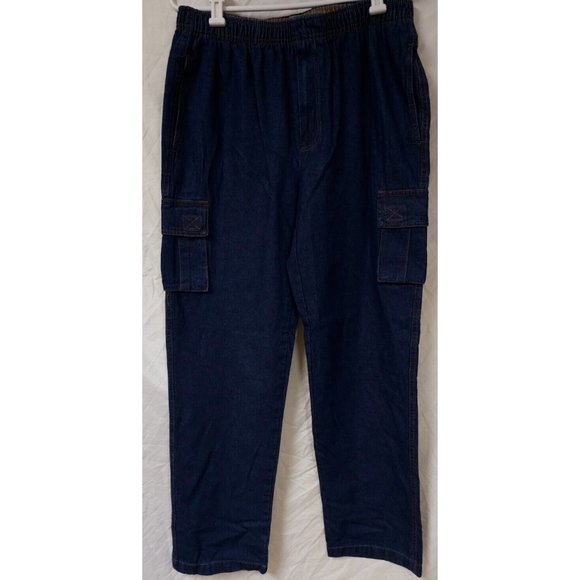 Haband Casual Joe Medium Elastic Waist Pullon Zipper Dark Wash Cargo Jeans 30x31 - Picture 1 of 9